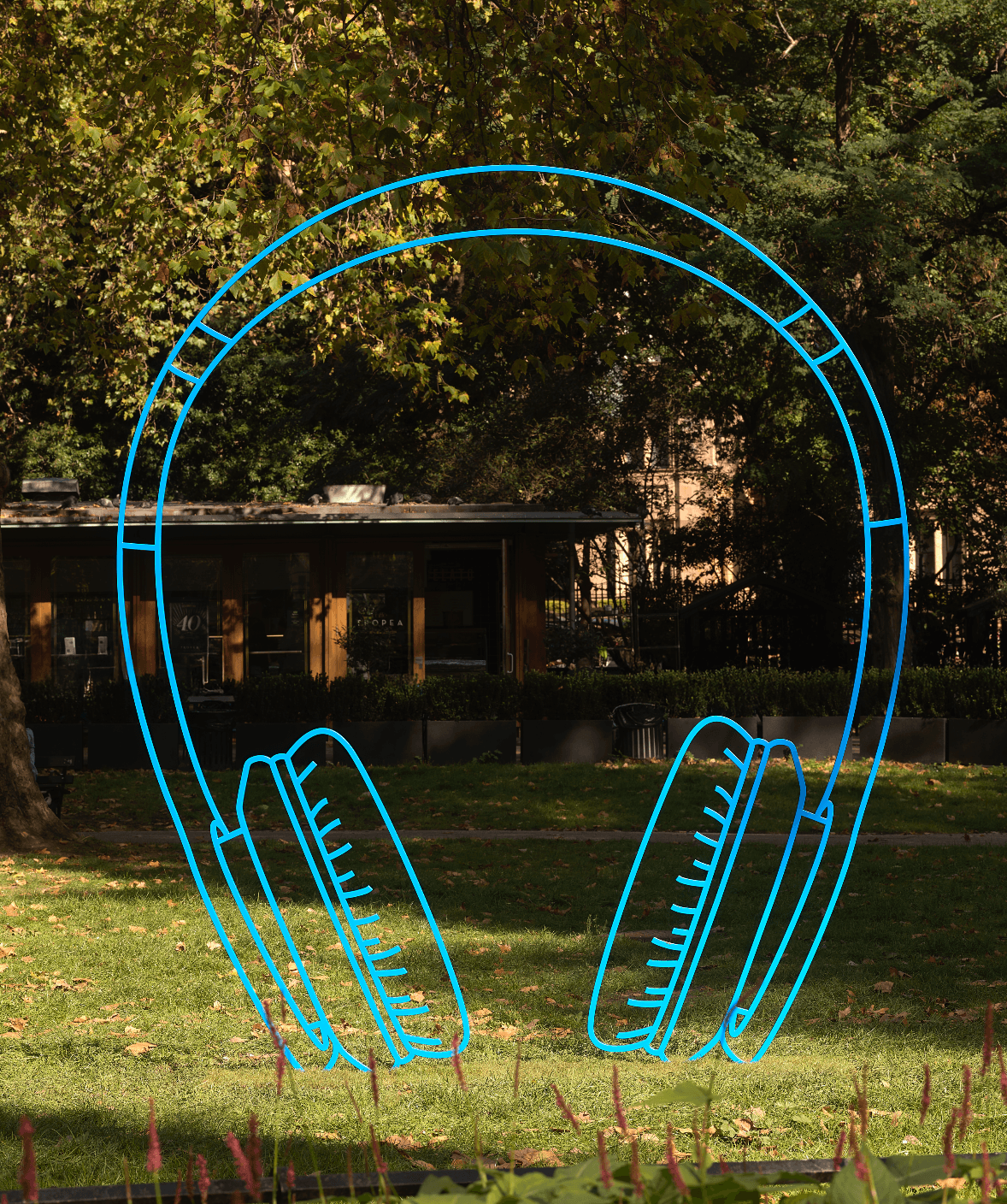 麥可．克雷格－馬丁《耳機（藍色）》，2020 © Michael Craig-Martin. 攝影：Prudence Cuming Associates Ltd.，圖片提供：藝術家與高古軒