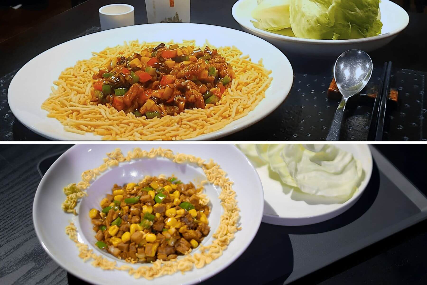 以中式牛肉生菜捲(上圖)為靈感,使用普及的超商食材烹出「豬腳生菜捲」。