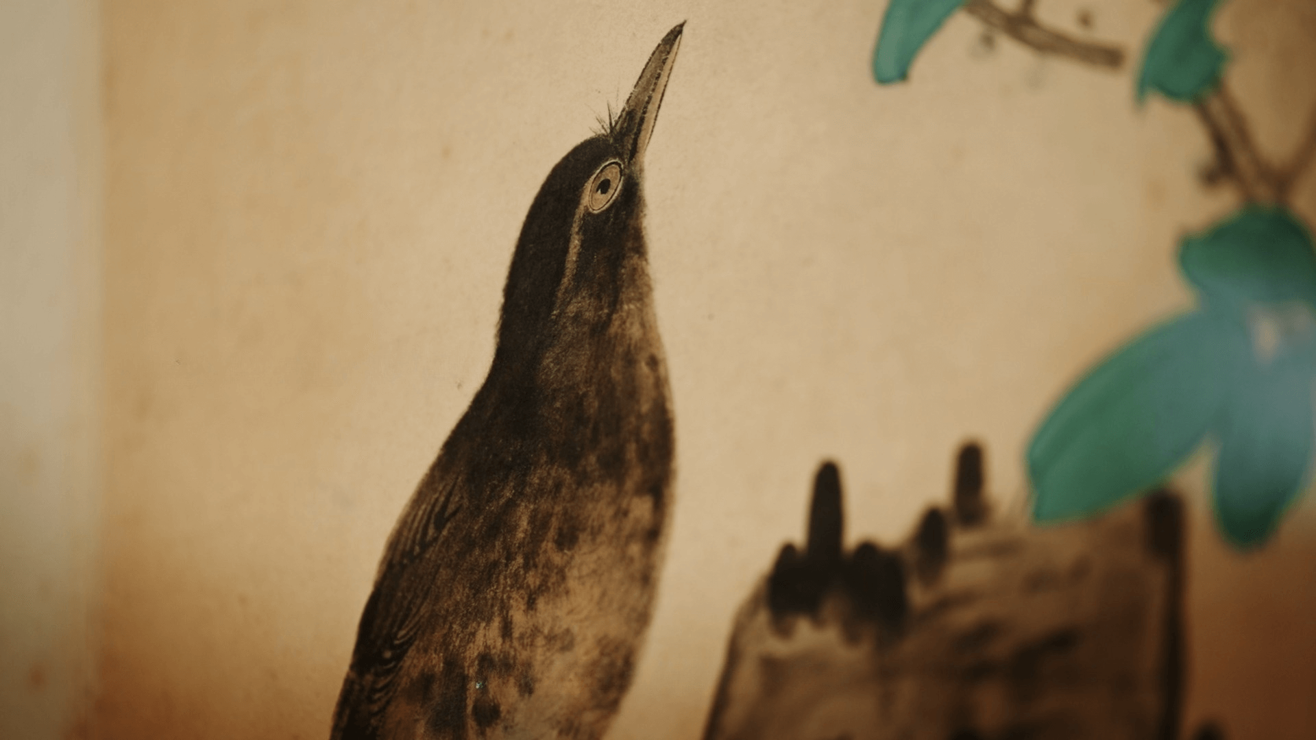 張大千為挚友謝玉岑所畫的《海棠八哥》，掛於漢來日月行館2樓粵菜餐廳「日月軒」。