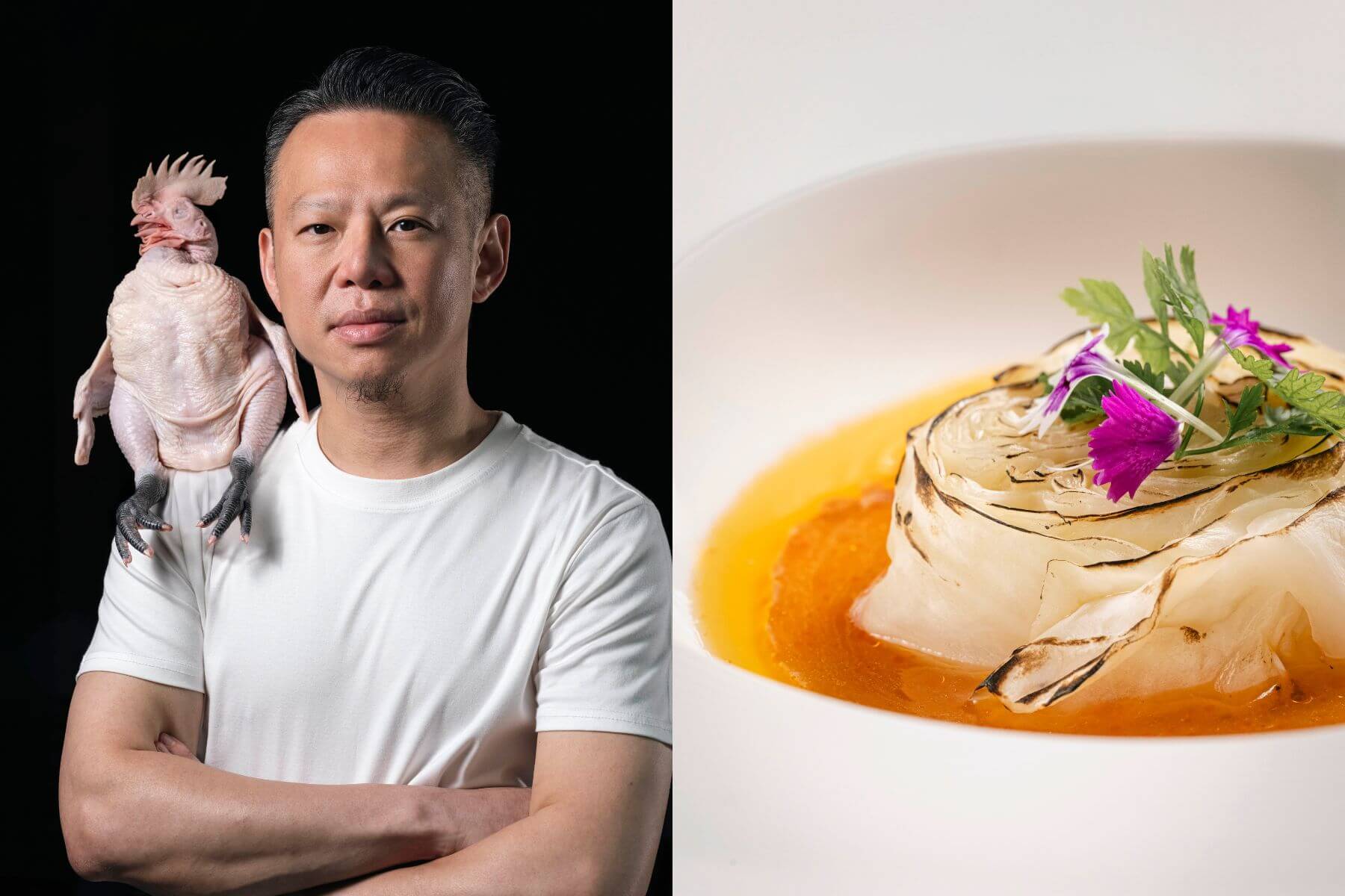 湯仲鴻主廚與「焦化高麗菜」。