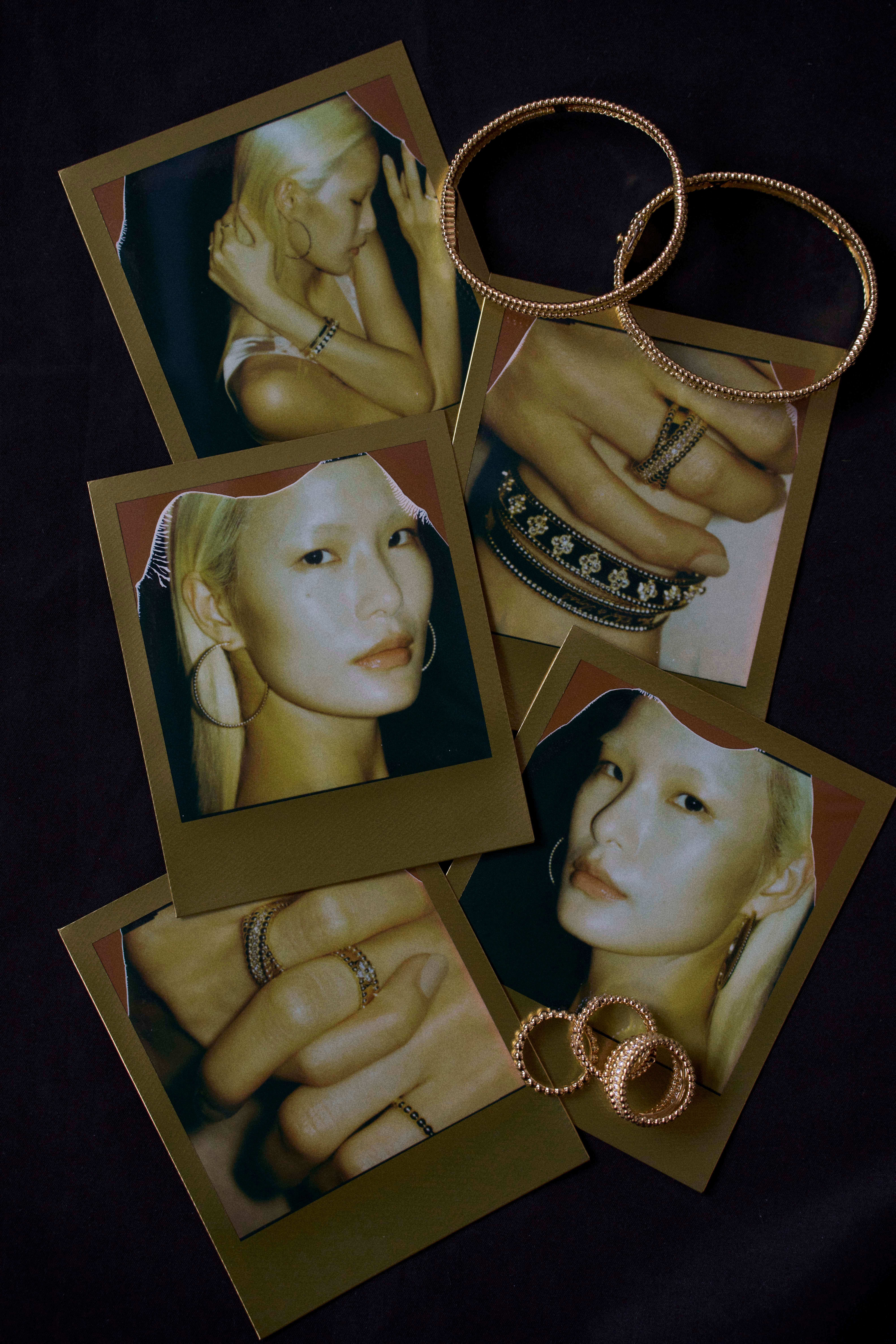 Van Cleef & Arpels Perlée Perals of Gold 18K金環狀耳環、Van Cleef & Arpels Perlée Clovers 18K金鑲鑽石手鐲（中型款式）、Van Cleef & Arpels Perlée Signature 18K金鑲鑽石手鐲（小型款式）、Van Cleef & Arpels Perlée 18K金鑽石duo戒指、Van Cleef & Arpels Perlée Sweet Clovers 18K金鑲鑽石戒指、Van Cleef & Arpels Perlée Perals of Gold 18K金戒指（中型款式）、SHIATZY CHEN 蕾絲緞面洋裝。