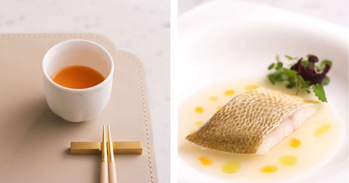 （左）一口湯｜當季清口湯／（右）柱菜｜藿香黃花魚