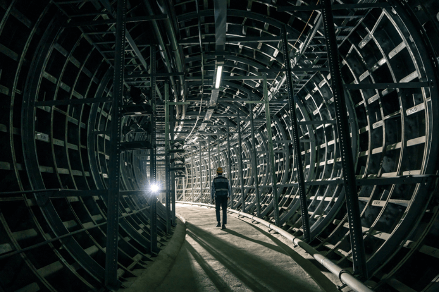 都市區因高樓林立，缺乏空間設置高壓鐵塔或新電纜，台電利用地下洞道鋪設超高壓電纜，透過高難度工程克服都市限制，將電力送達市中心。（照片提供：台電）