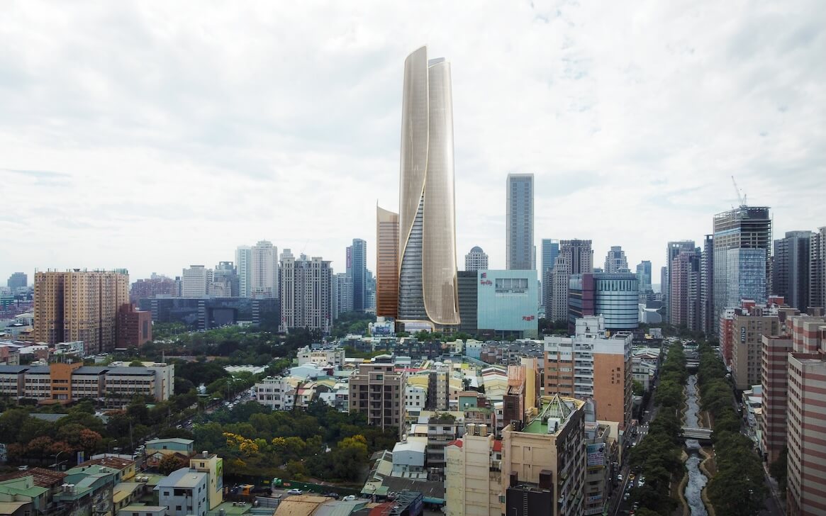 如金色瀑布般的 惠國段90地號 將成台中最高的建築。