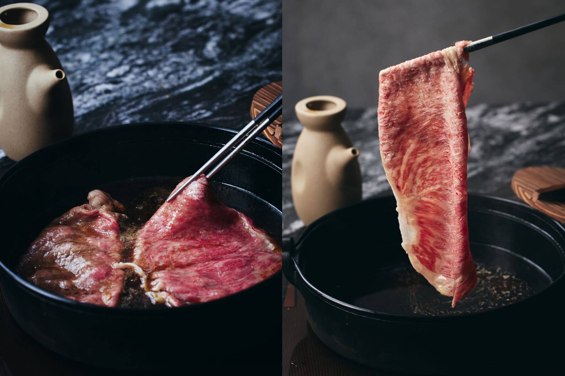 壽喜燒提供關東、關西兩種不同風味的吃法。(圖/橋山.壽喜燒)