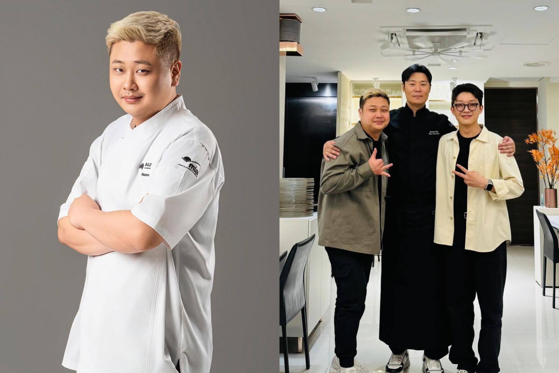 「烹飪狂人」主廚尹南諾與「三星」主廚Scott Kang造訪崔玹碩主廚餐廳CHOI.合影留念。（圖/尹南諾 IG）