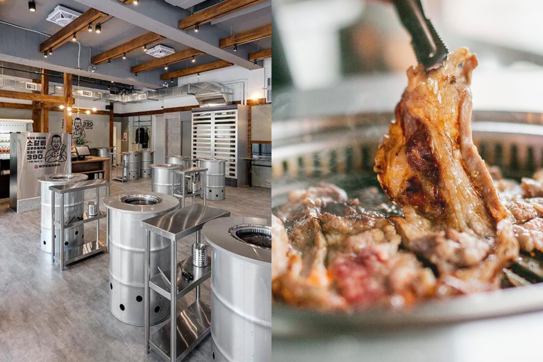 台北新村站著吃沿用韓國指標性石油桶餐桌。（圖片/新村站著吃烤肉）