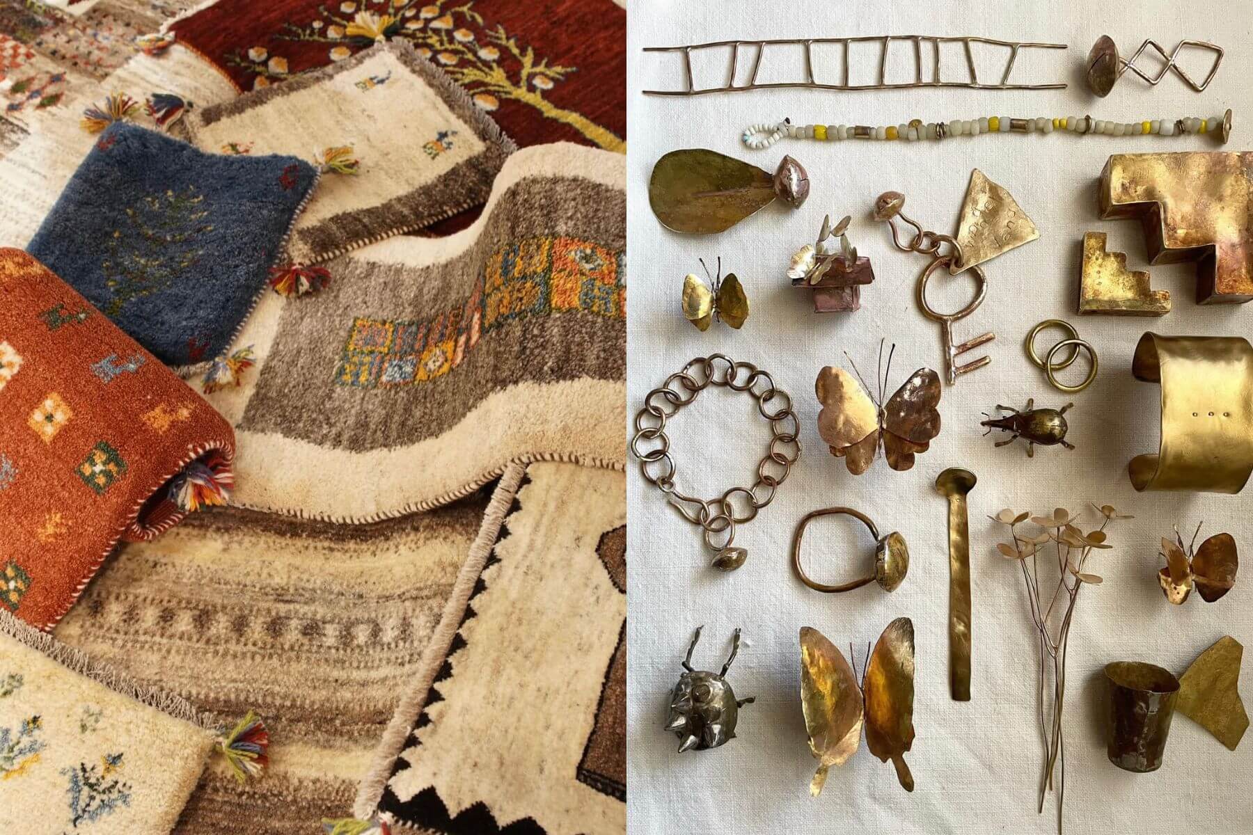 日本沖繩品牌「Layout」魔法手工毯（左）和日本品牌「コナヤ」魔法限定金工昆蟲（右）。