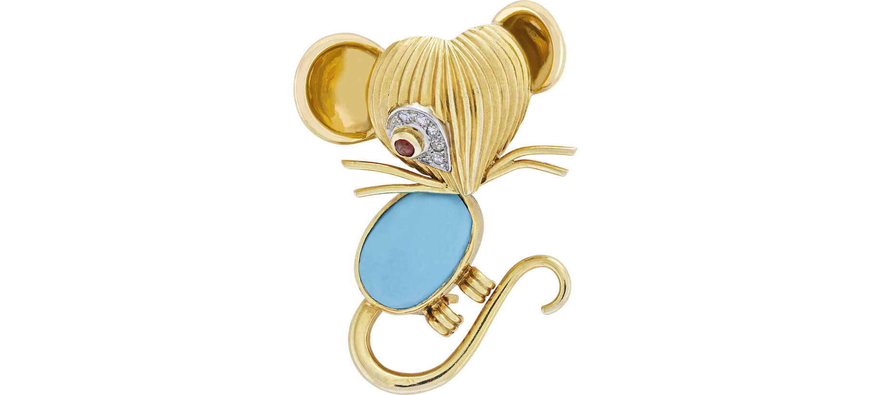 Mouse胸針，1958年_鉑金、黃K金、紅寶石、綠松石、鑽石