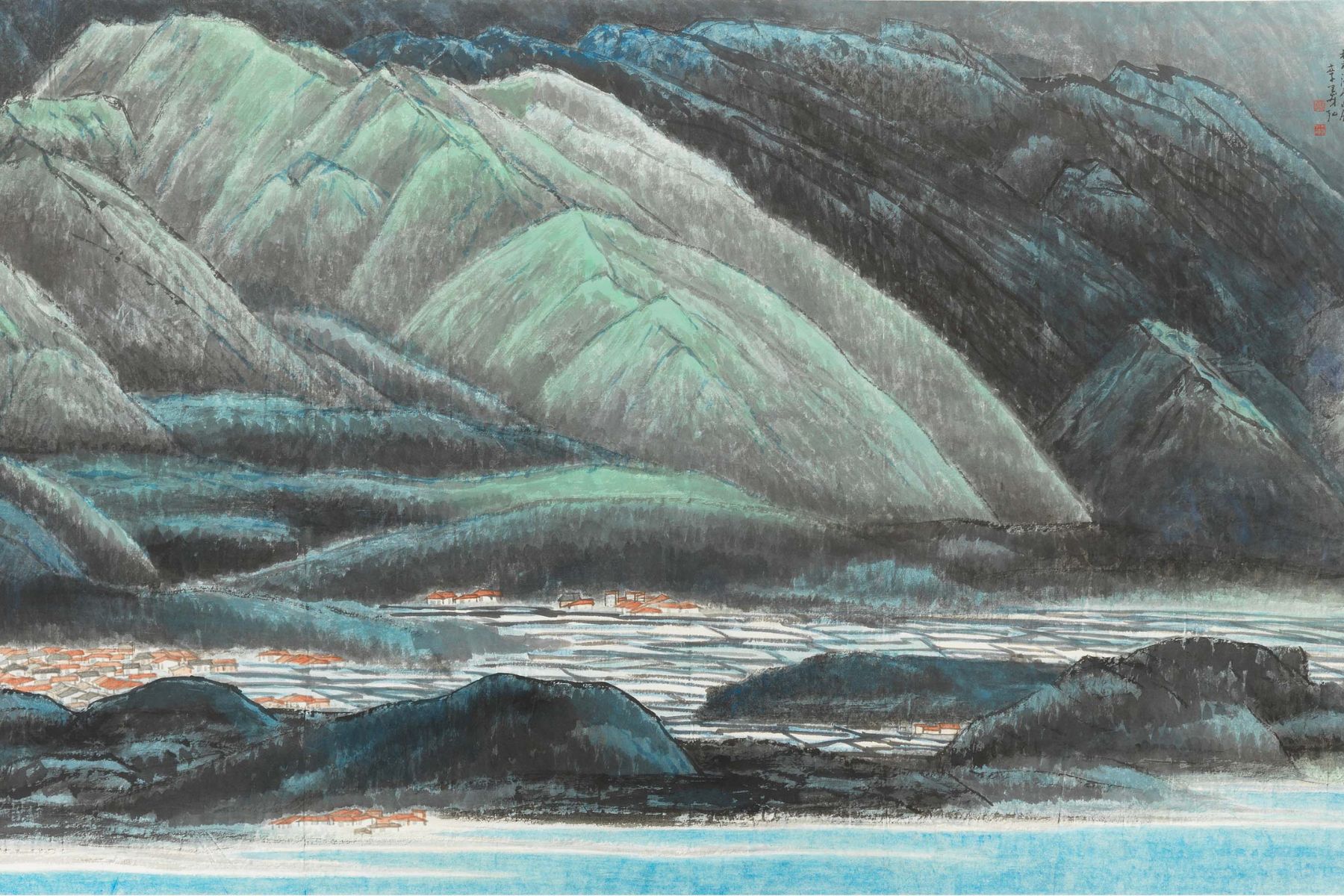 花東縱谷（典藏編號 95-00068）｜國畫｜92 × 152.5 cm｜李義弘｜1941-2023｜國立歷史博物館典藏（圖/國立歷史博物館）