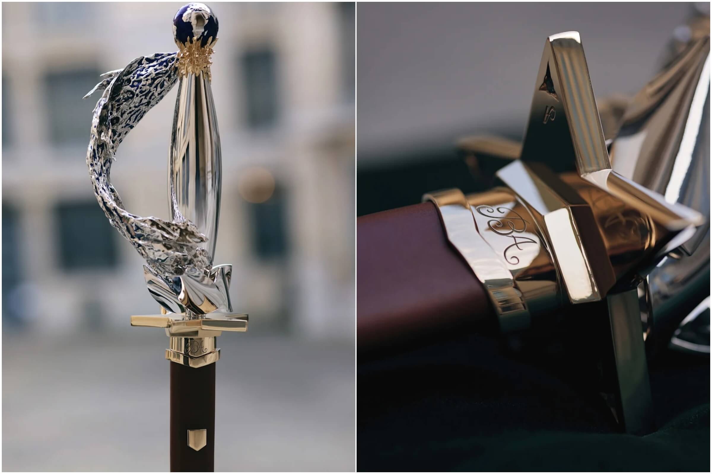 貝爾納阿爾諾接過由Chaumet製作、劍柄刻有愛因斯坦名言「想像力比知識更重要」的學士劍。