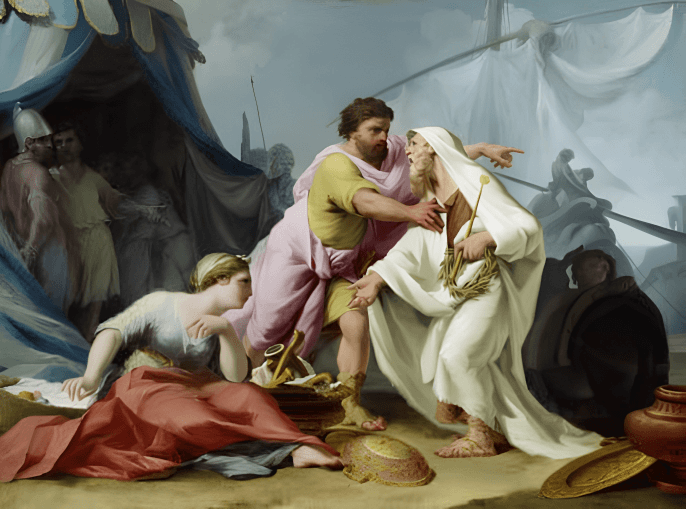Chryses vainly soliciting the Return of Chryseis before the Tent of Agamemnon - attributed to Jacopo Alessandro Calvi (1740 - 1815) 