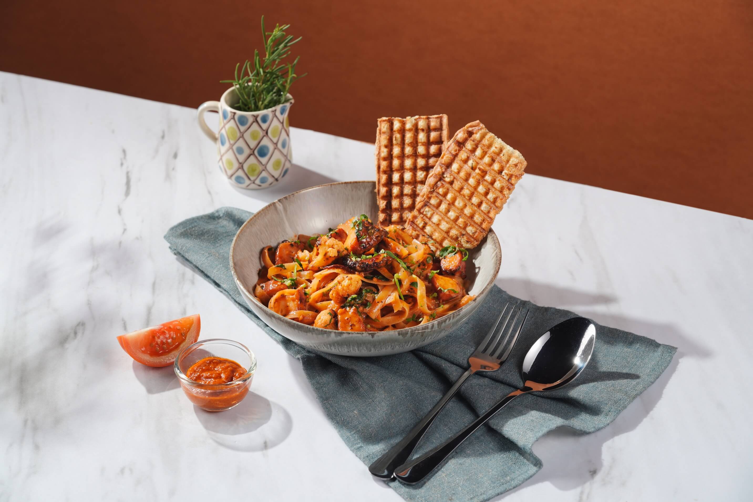 火烤章魚白花椰義大利麵(番茄)