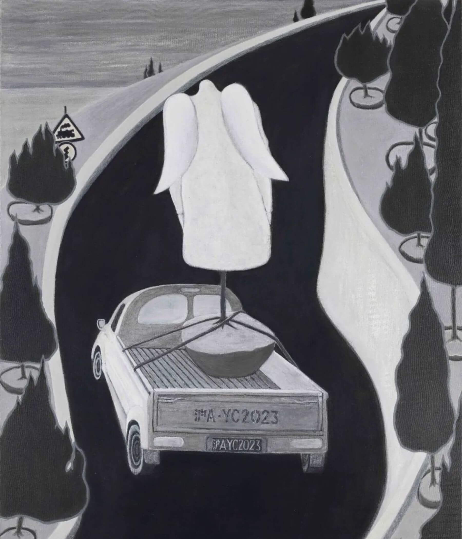 金宇澄〈旅行〉四聯畫（一組四件），2023，布面丙烯，120x100cm。