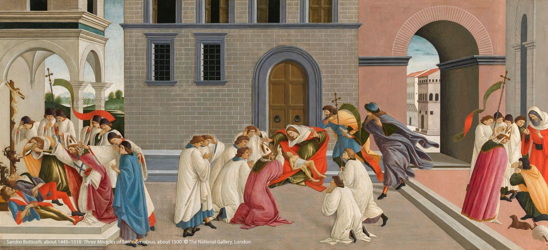 桑德羅．波堤切利（約1445-1510）作品〈聖澤諾比烏斯的三個奇蹟〉。