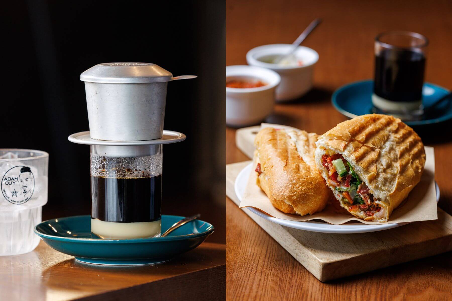 左為經典越南咖啡，右為亞當貴特色越式法國麵包。
