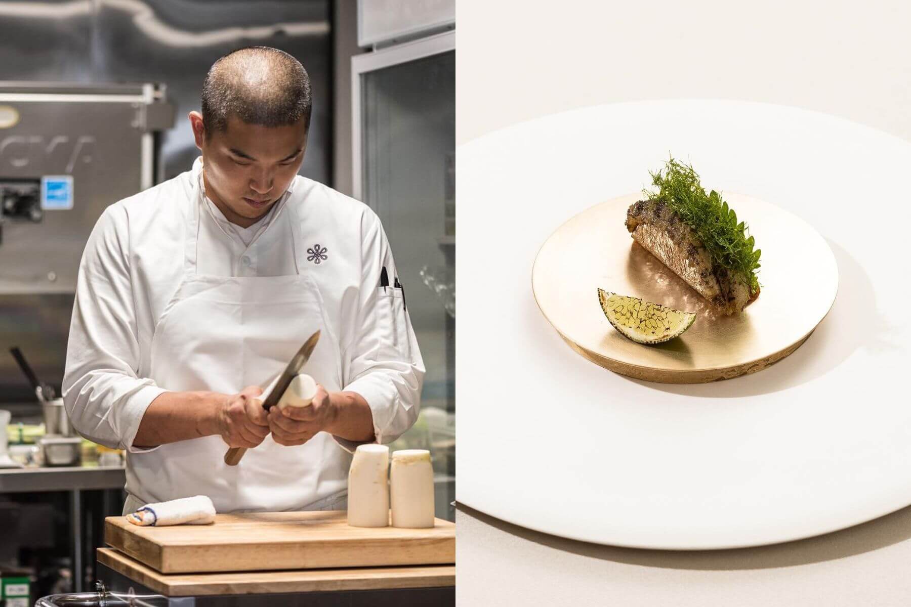 主廚安成宰的「新派韓菜」融合了法式、中式、懷石料理等元素，右為 Abalone taco。