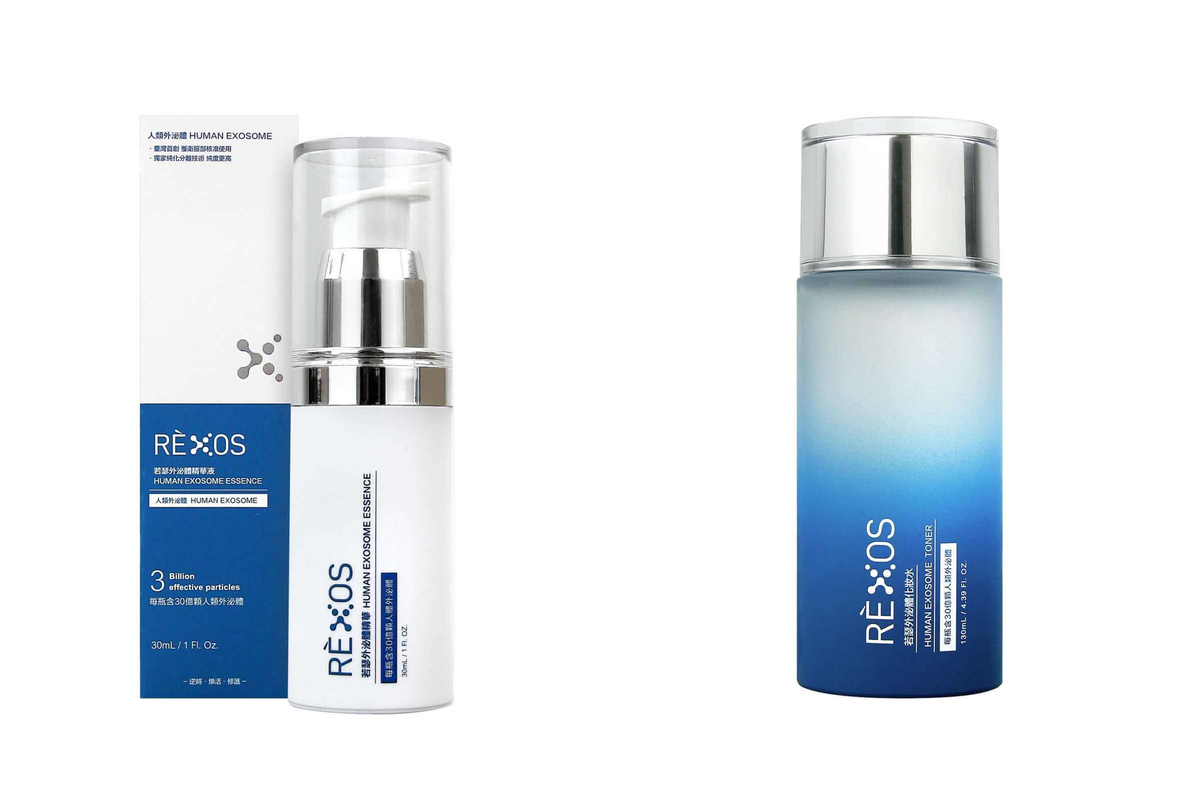 外泌體精華液（左圖）；外泌體化妝水（右圖）