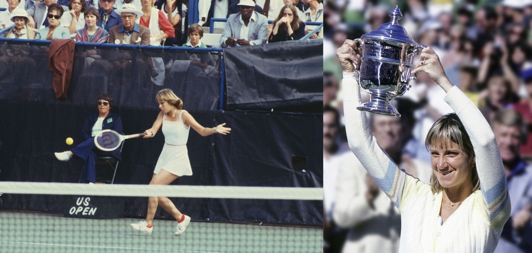 勞力士代言人暨六屆美國網球公開賽冠軍 克里斯· 艾芙特（CHRIS EVERT） 在1980年賽事中捧起獎盃