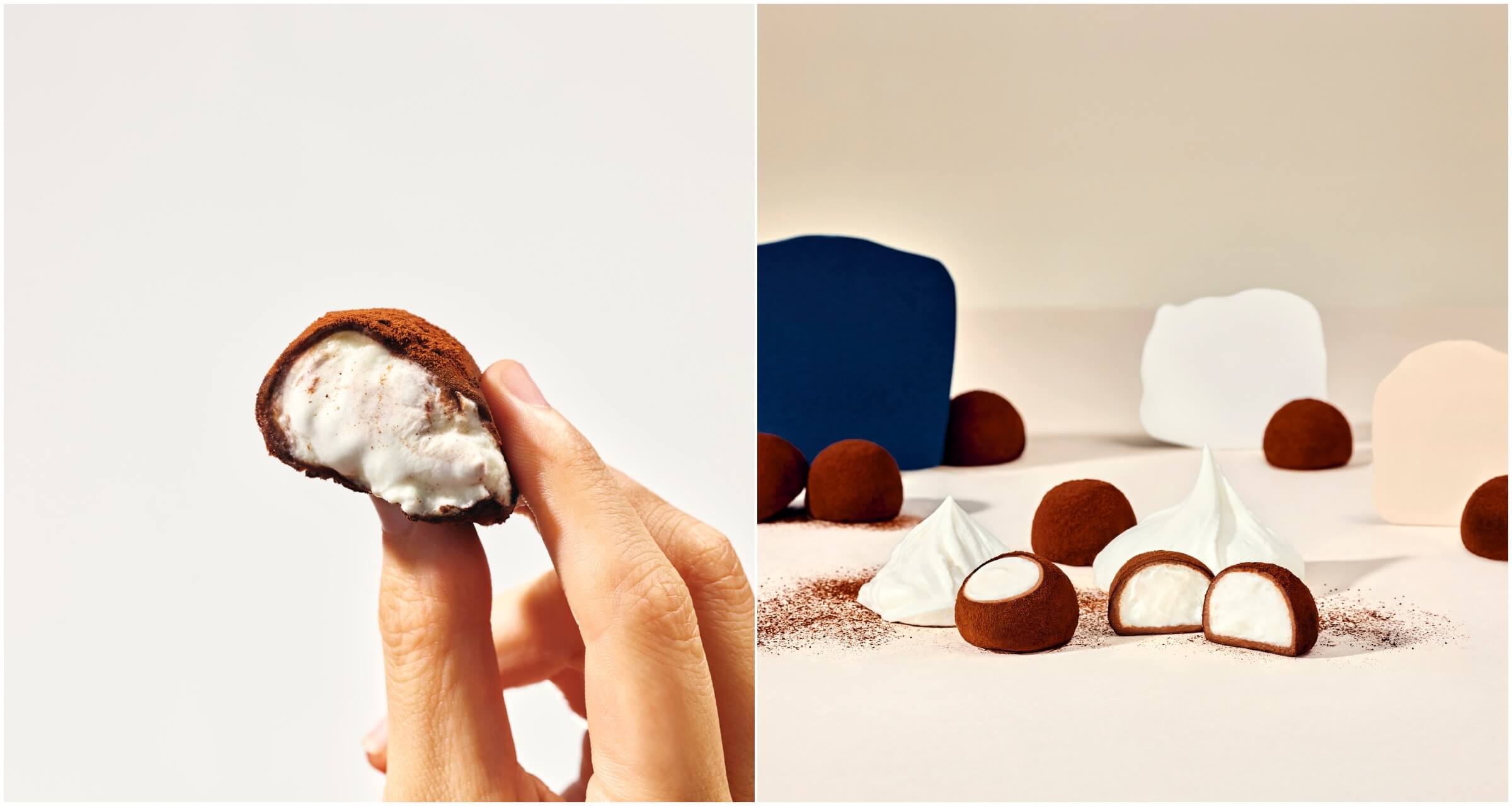 SNOWBALL松露可可球冷藏解凍後食用，口感如冰淇淋般順滑。