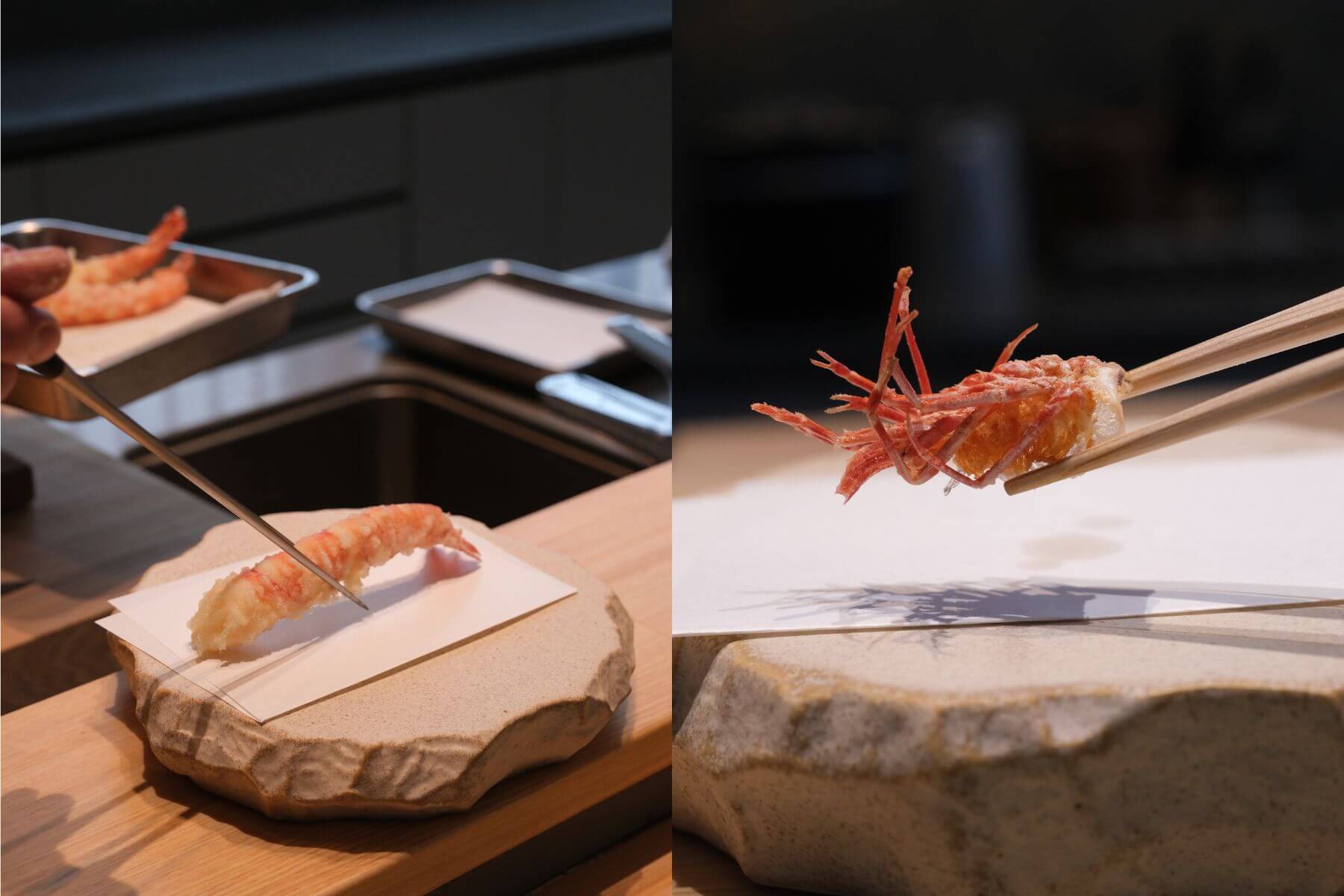 東港明蝦炸至半生熟狀態,提升肉質鮮甜;蝦頭酥脆如蝦味先,非常涮嘴。(攝影/Eugenia Yang)