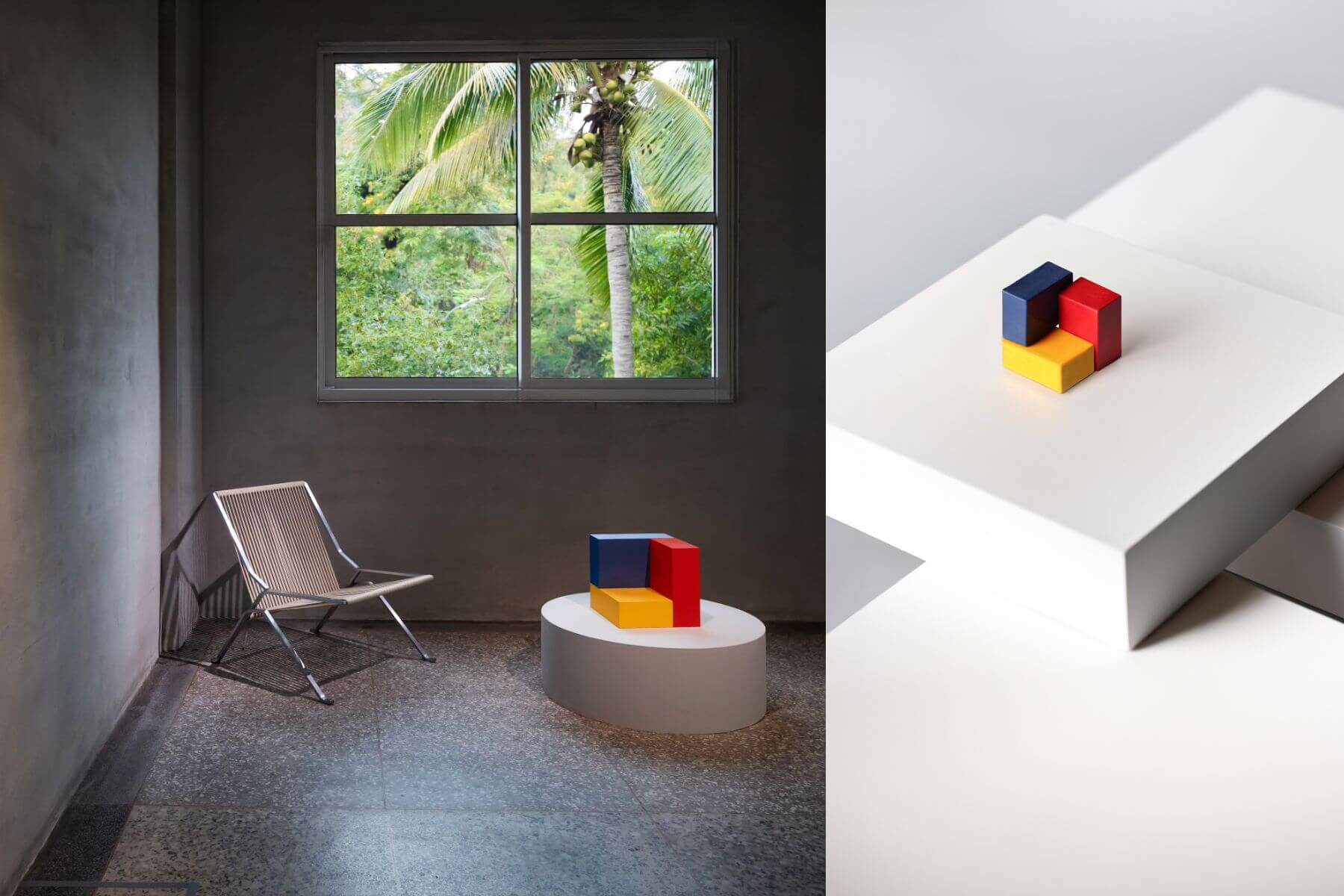 展場中阿維亞尼《1.2.3, 1.2.3, ..., 立體律動》作品與甜點師的創意之作。