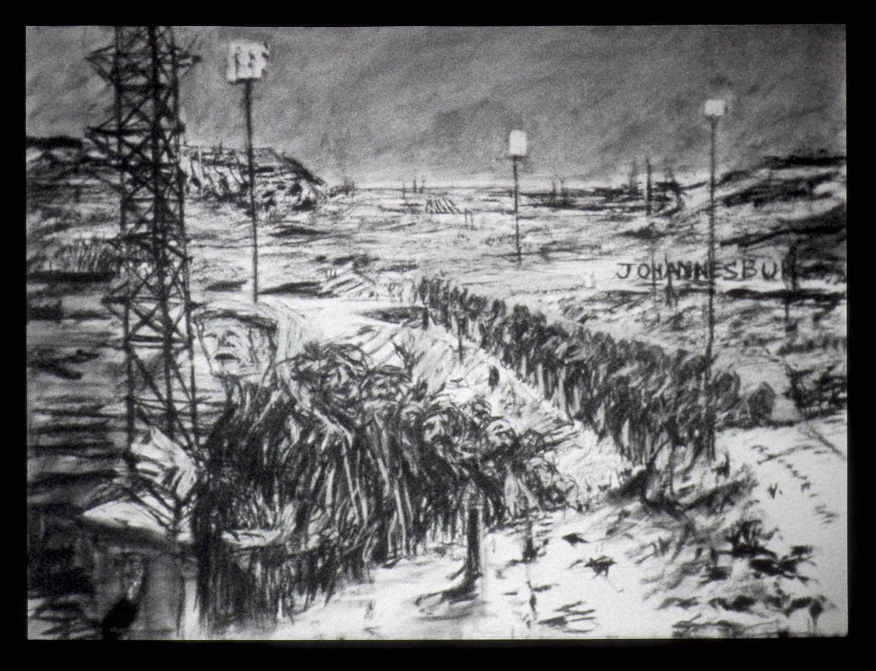 威廉.肯特里奇,《約翰尼斯堡,僅次於巴黎之最偉大的城市》(影片截圖), 1989 16mm膠捲影片,8分2秒,威廉.肯特里奇工作室,約翰尼斯堡。圖像由藝術家提供。